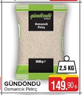 Gündöndü Osmancık Pirinç 2,5 Kg