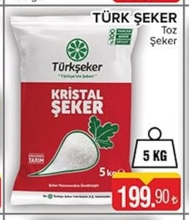 Türkşeker Kristal Şeker Toz Şeker 5 Kg