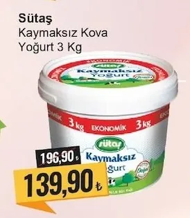 Sütaş Kaymaksız Kova Yoğurt 3 Kg