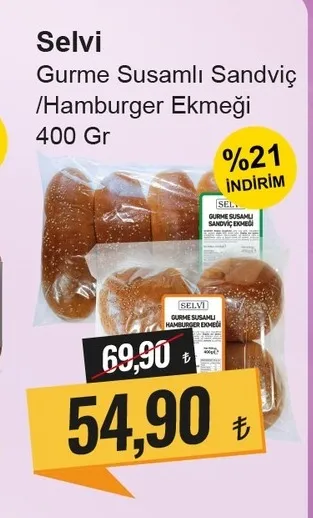 Selvi Gurme Susamlı Sandviç /Hamburger Ekmeği 400 Gr