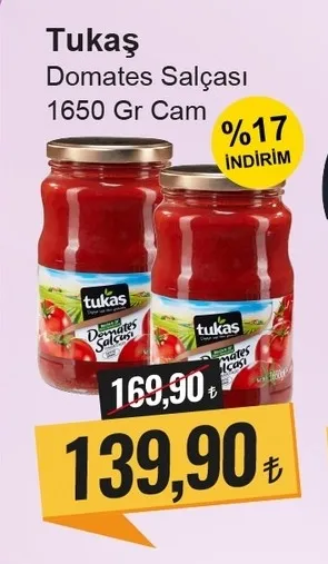 Tukaş Domates Salçası 1650 Gr Cam