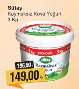 Sütaş Kaymaksız Kova Yoğurt 3 Kg
