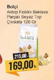 Bolçi Antep Fıstıklı Baklava Parçalı Beyaz Top Çikolata 120 Gr