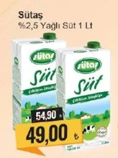 Sütaş %2,5 Yağlı Süt 1 Lt