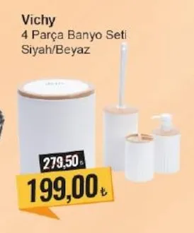 Vichy 4 Parça Banyo Seti Siyah/Beyaz