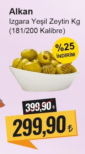 Alkan Izgara Yeşil Zeytin Kg (181/200 Kalibre)