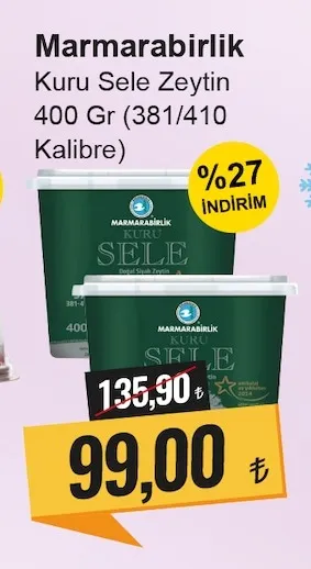 Marmarabirlik Kuru Sele Zeytin 400 Gr (381/410 Kalibre)