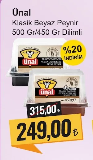 Ünal Klasik Beyaz Peynir 500 Gr/450 Gr Dilimli
