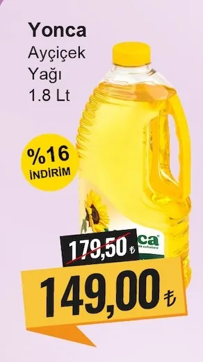 Yonca Ayçiçek Yağı 1.8 Lt