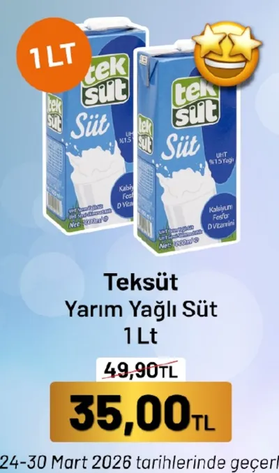 Teksüt Yarım Yağlı Süt 1 Lt