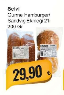 Selvi Gurme Hamburger/ Sandviç Ekmeği 2'Li 200 Gr