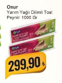 Onur Yarım Yağlı Dilimli Tost Peyniri 1000 Gr