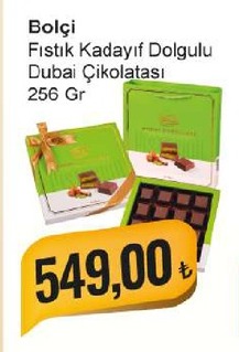 Bolçi Fıstık Kadayıf Dolgulu Dubai Çikolatası 256 Gr
