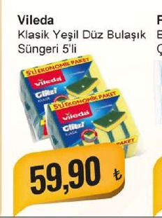 Vileda Klasik Yeşil Düz Bulaşık Süngeri 5'Li