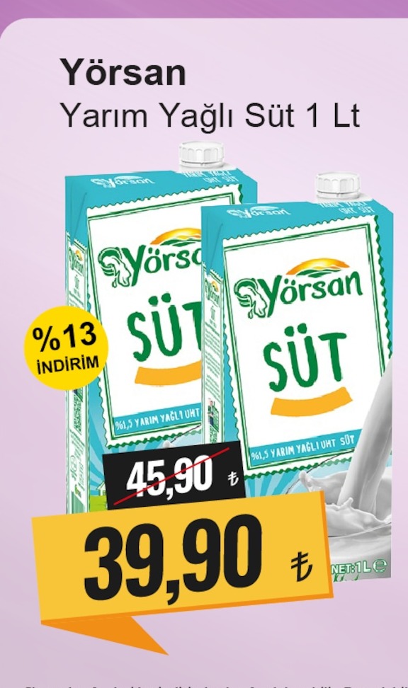 Yörsan Yarım Yağlı Süt 1 Lt