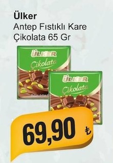 Ülker Antep Fıstıklı Kare Çikolata 65 Gr