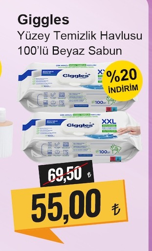 Giggles Yüzey Temizlik Havlusu 100'Lü Beyaz Sabun