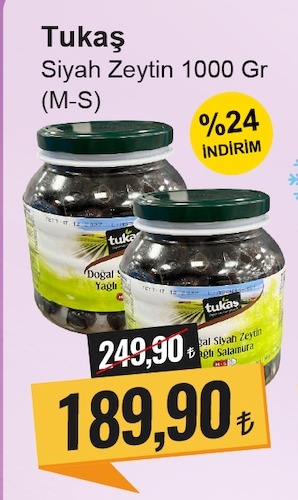 Tukaş Siyah Zeytin 1000 Gr (M-S)
