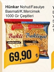 Hünkar Nohut/Fasulye Basmati/K.Mercimek 1000 Gr Çeşitleri