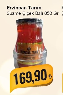 Erzincan Tarım Süzme Çiçek Balı 850 Gr