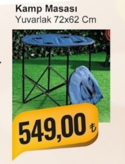 Kamp Masası Yuvarlak 72X62 Cm