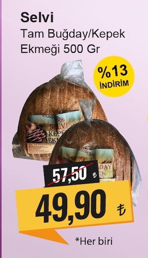 Selvi Tam Buğday/Kepek Ekmeği 500 Gr