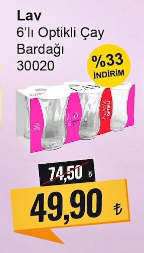 Lav 6'Lı Optikli Çay Bardağı 30020