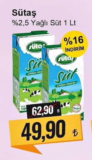 Sütaş %2,5 Yağlı Süt 1 Lt