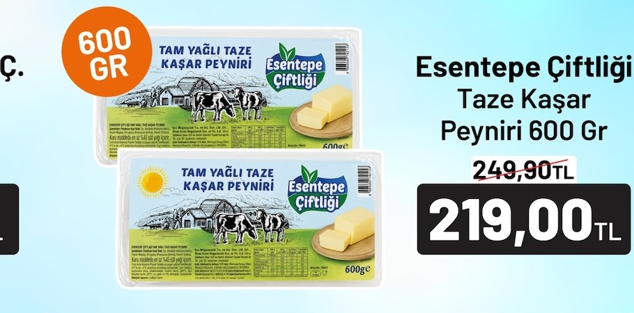 Esentepe Çiftliği Taze Kaşar Peyniri 600 Gr
