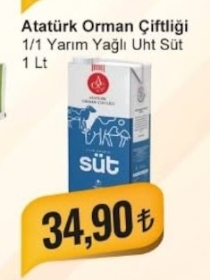 Atatürk Orman Çiftliği 1/1 Yarım Yağlı Uht Süt 1 Lt