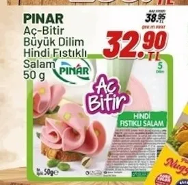 Pınar Aç-Bitir Büyük Dilim Hindi Fıstıklı Salam 50 G