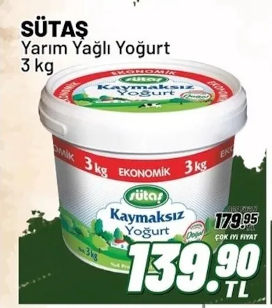 Sütaş Yarım Yağlı Yoğurt 3 Kg