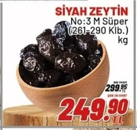 Siyah Zeytin No:3 M Süper (261-290 Klb.) Kg