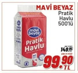 Mavi Beyaz Pratik Havlu 500'Lü