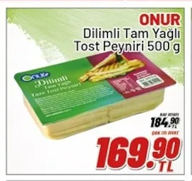 Onur Dilimli Tam Yağlı Tost Peyniri 500 G