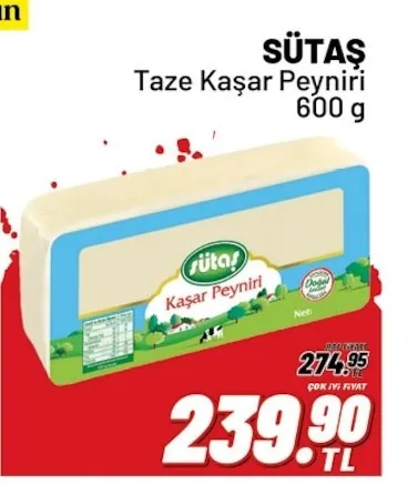 Sütaş Taze Kaşar Peyniri 600 G