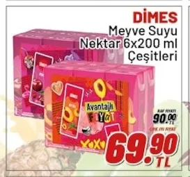 Dimes Meyve Suyu Nektar 6X200 Ml Çeşitleri