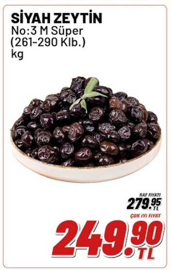 Siyah Zeytin No:3 M Süper (261-290 Klb.) Kg