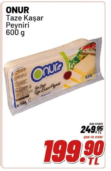 Onur Taze Kaşar Peyniri 600 G