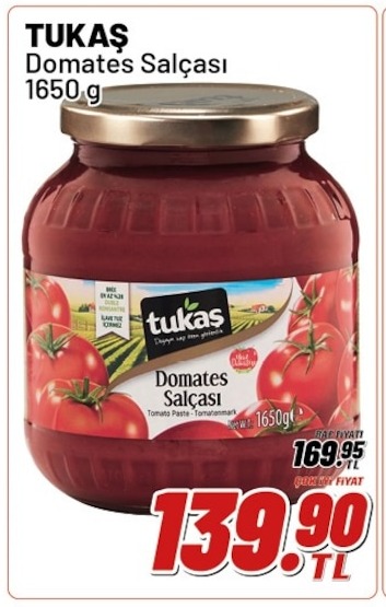 Tukaş Domates Salçası 1650G