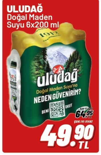 Uludağ Doğal Maden Suyu 6X200 Ml