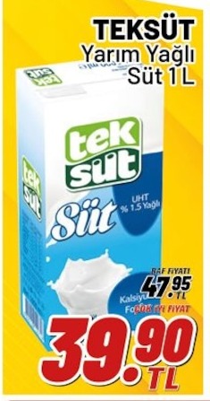 Teksüt Yarım Yağlı Süt 1 L