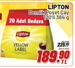 Lipton Demlik Poşet Çay 120'Li 384 G