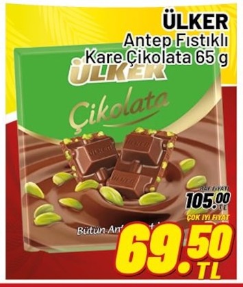 Ülker Antep Fıstıklı Kare Çikolata 65 G