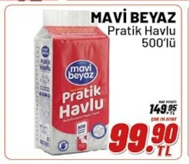 Mavi Beyaz Pratik Havlu 500'Lü