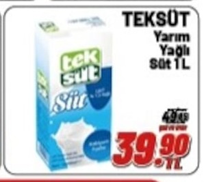 Teksüt Yarım Yağlı Süt 1L