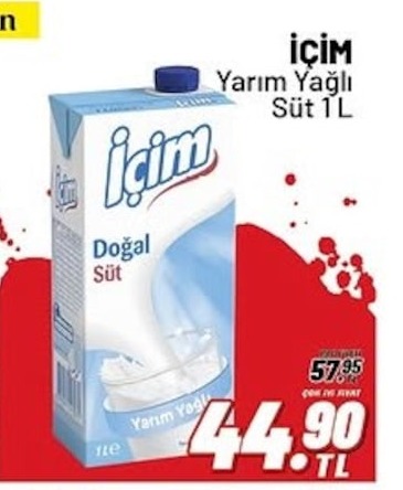İçim Yarım Yağlı Süt 1 L