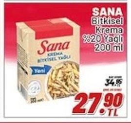 Sana Bitkisel Krema %20 Yağlı 200 Ml