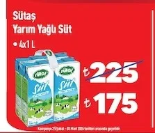 Sütaş Yarım Yağlı Süt 4X1 L