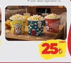 Desenli Patlamış Mısır Kovası